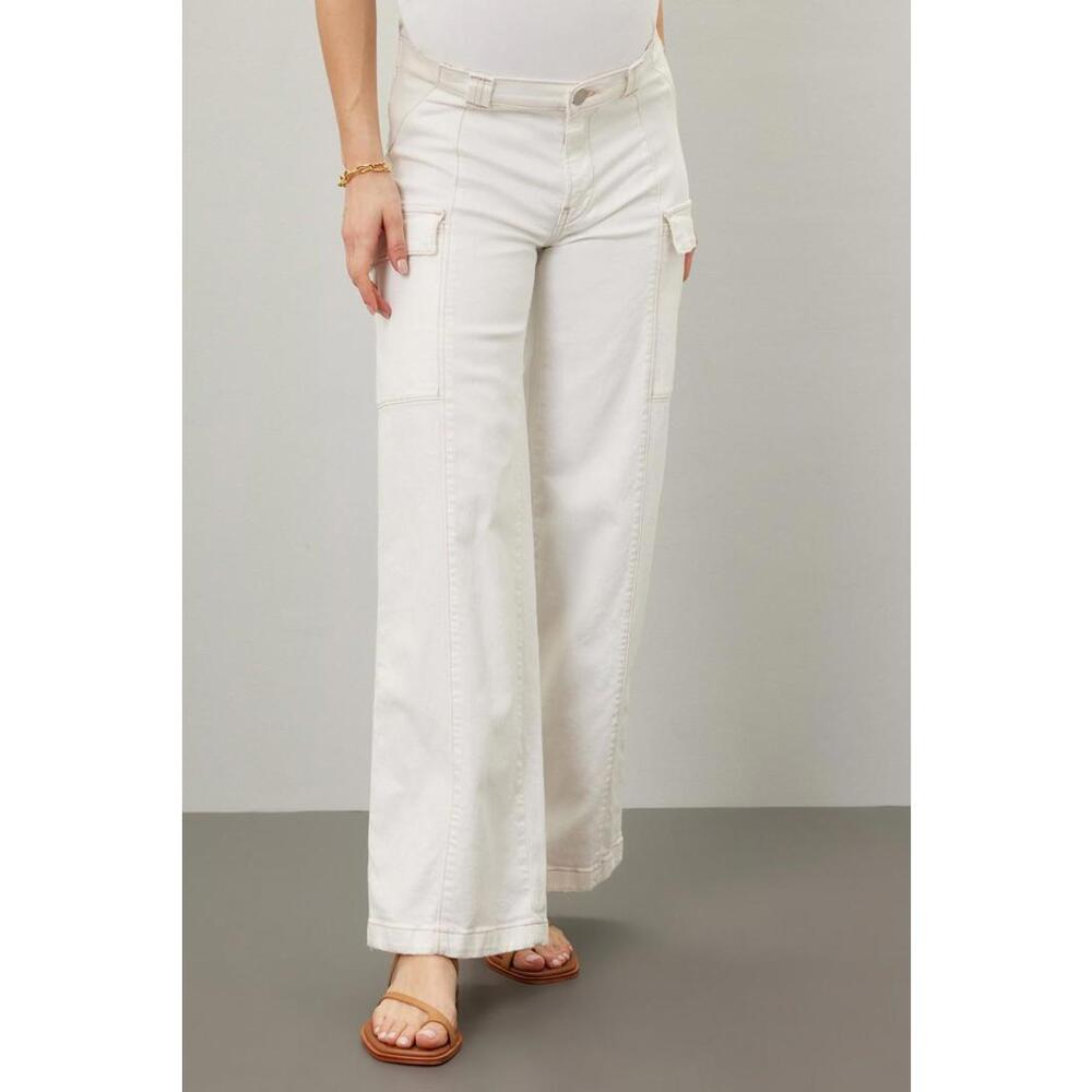 Hudson White Utility Maternity Wide Leg Cargo Size 32 with Stains